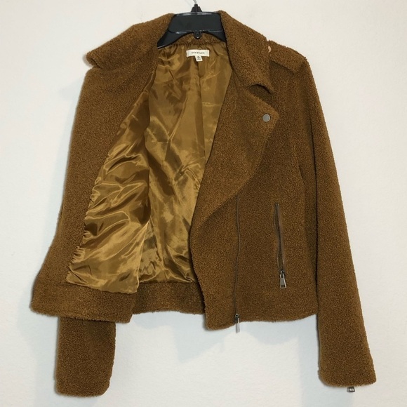 MAX STUDIO Faux Fur Cozy Asymmetrical Moto Zipper Jacket in Cognac size M - Picture 11 of 13